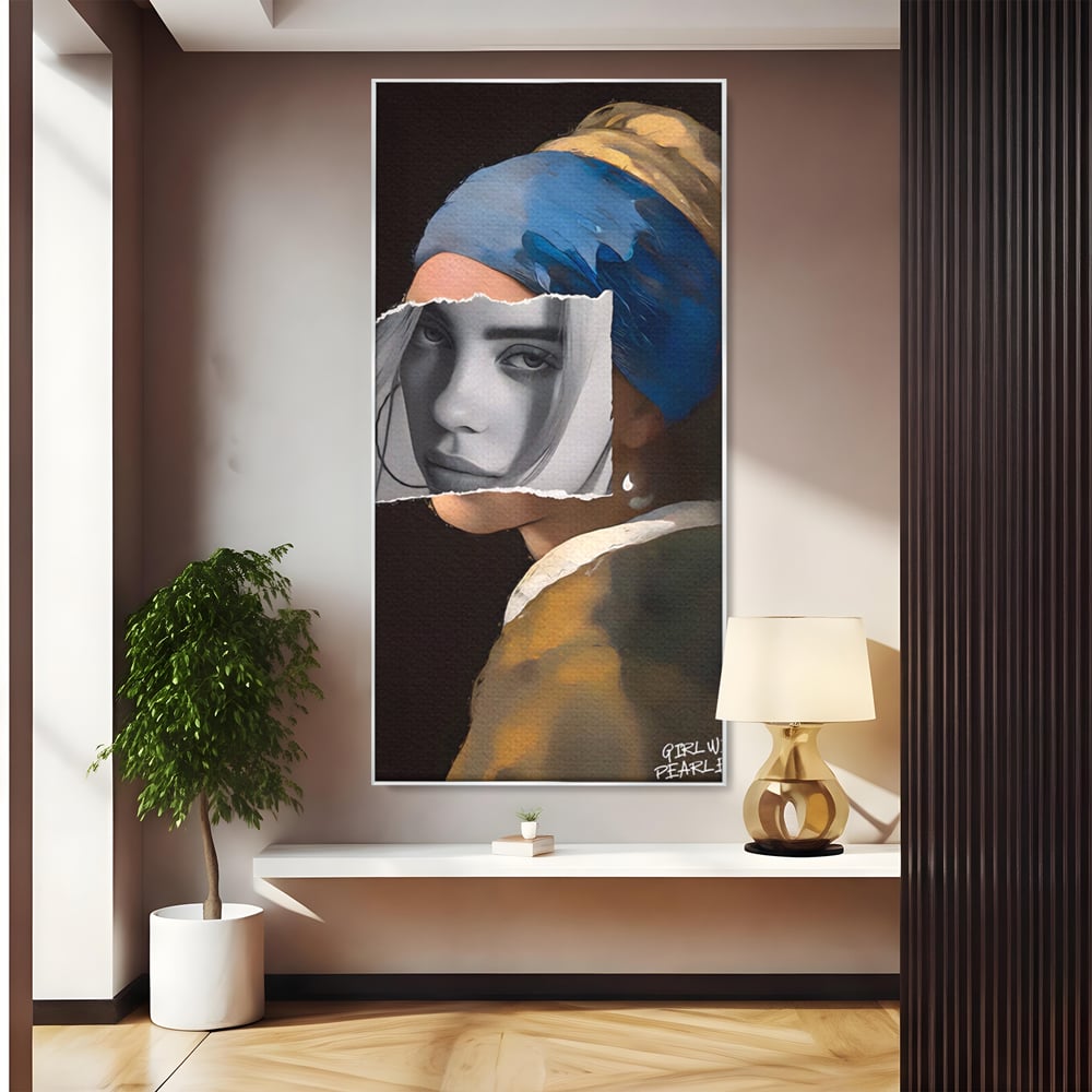 Tablou canvas cu tablou canvas portret feminin modern, in rama de aluminiu argintiu